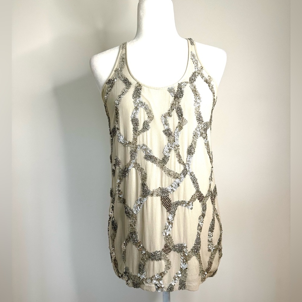 Club Monaco 💯 % Silk Embellished Bella Tank Top
